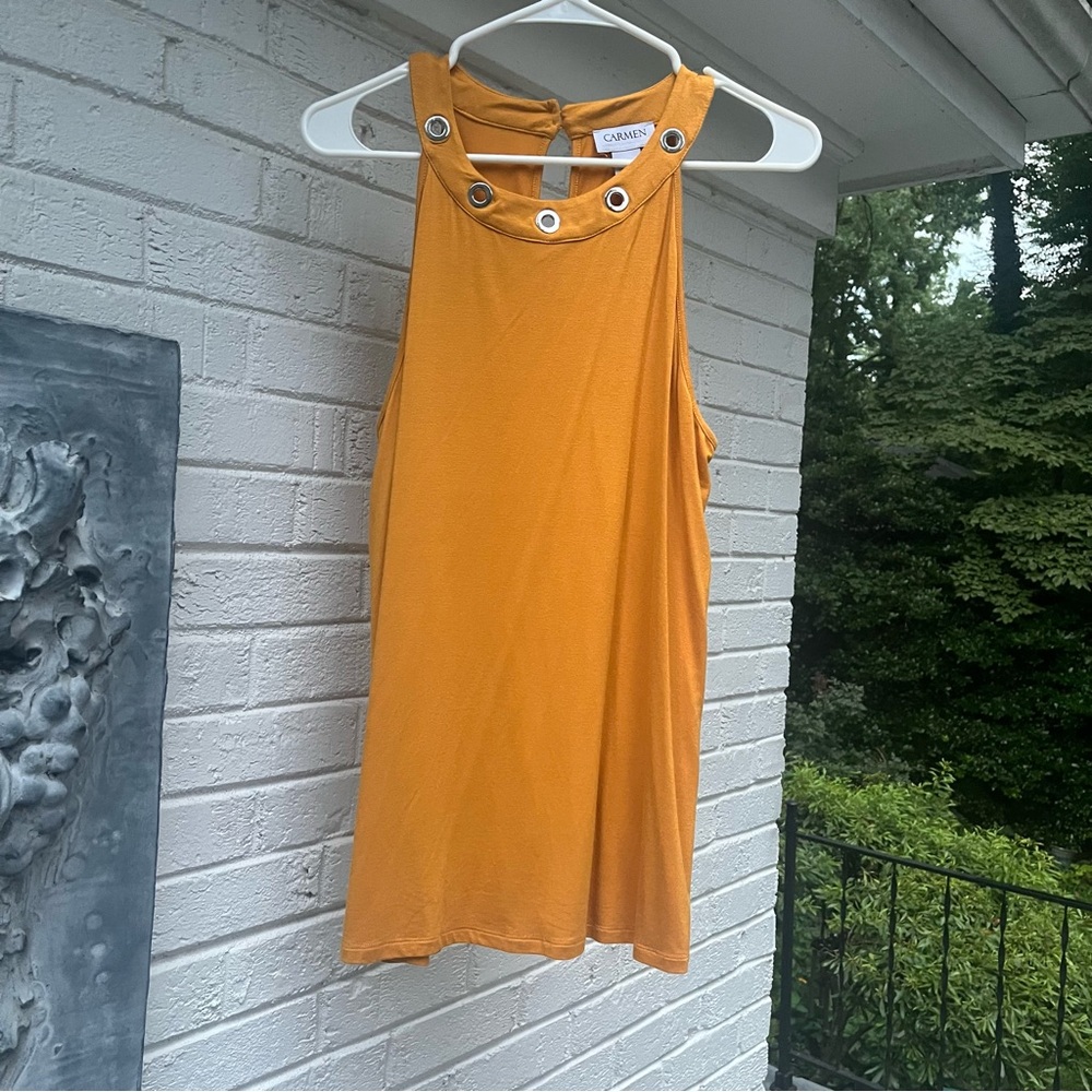 Carmen Marc Valvo Mustard Sleeveless Top with Grommet